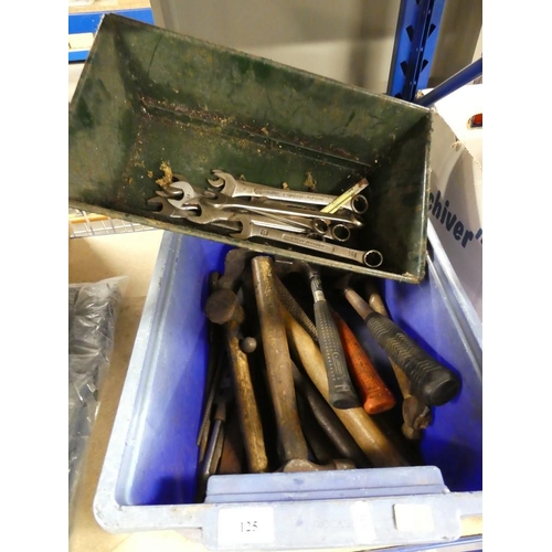 125 - Box of Assorted Hammers and Spanners