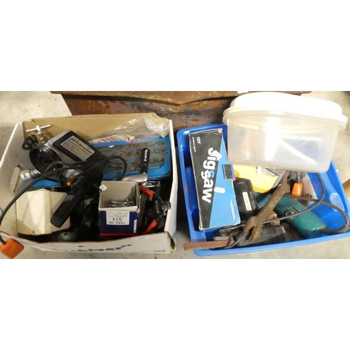 161 - Two Boxes of Assorted Tools, including Electric Spray Gun, Tap and Dye Set, Electric Jigsaw etc