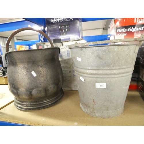 164 - Vintage Galvanised Bucket and Coal Helmet