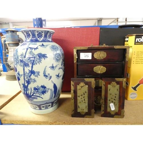 173 - Chinese Blue and White Vase and Chinese Brass Bound Jewelry Box (AF)