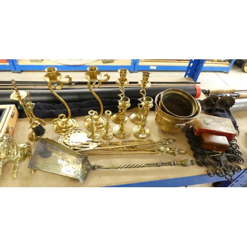 178 - Assorted Brass including Candlesticks, Companion Set, Toasting Forks ec