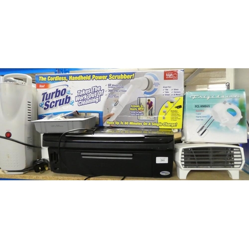 201 - Oil Filled Radiator, Fan Heater, Hand Mixer, Cordless Cleaning Brush and Printer