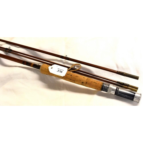 370 - Vintage J.S Sharpe, Aberdeen 9.5ft 3 Piece, Split Cane Fishing Rod with Spare Tip