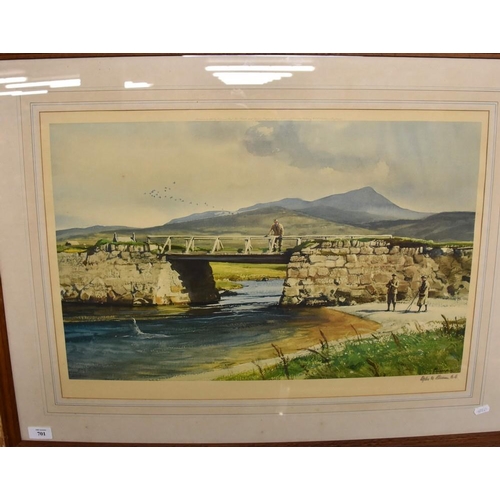 701 - Signed Print - Bridge Fishing Scene