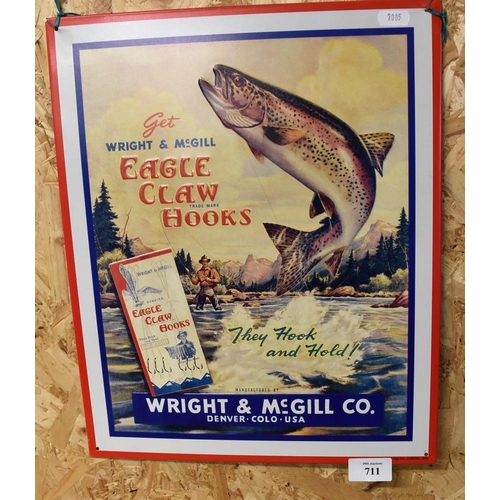 711 - Advertising Tin Sign 'Wright & McGill Eagle Clan Hooks