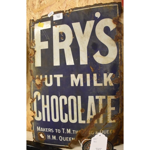 722 - Enamel Advertising Sign 'Frys Chocolate' - as found