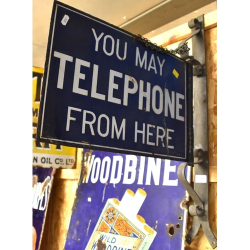 725 - Double Sided Enamel Sign 'You may Telephone from Here' on original Bracket