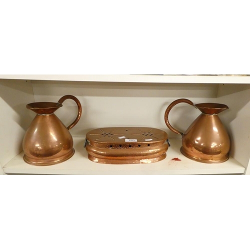 1064 - Two Copper Jugs & Heated Tray.