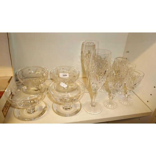 1099 - Set of 4 Sundae Dishes & Assorted Crystal Drinking Glasses.