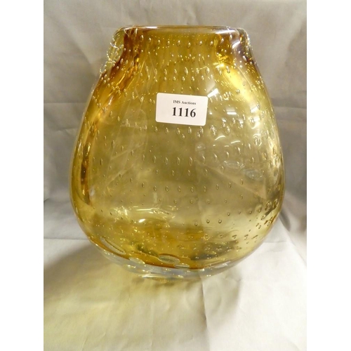 1116 - Large Amber Coloured Studio Glass Vase, approx 30cm tall.