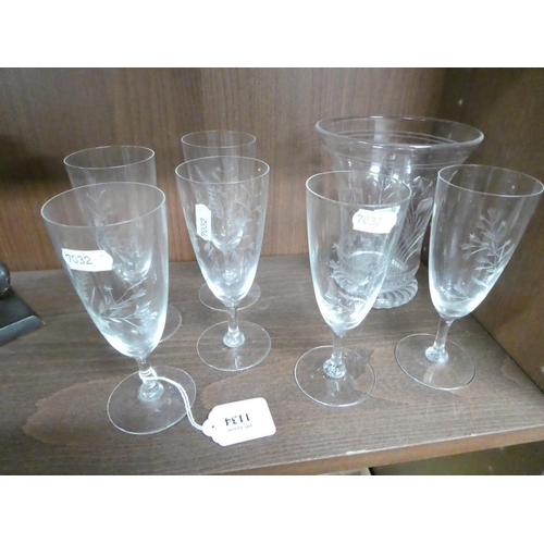 1134 - Set of Six Engraved Wine Glasses & Similar Vase.