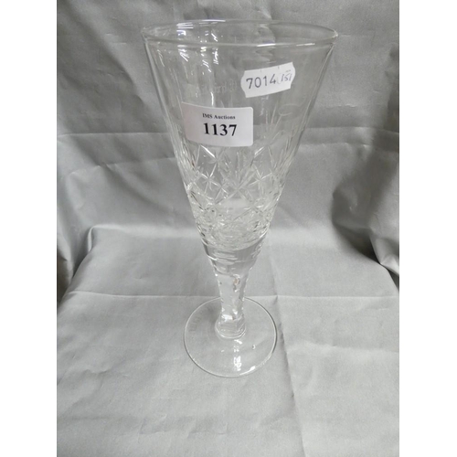 1137 - Engraved Trumpet Shaped Glass Vase.