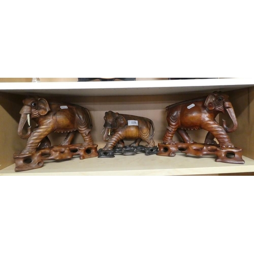 1139 - 3 Carved Hardwood Elephants