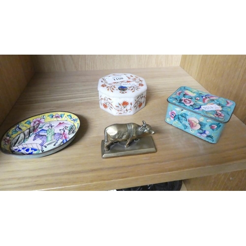 1160 - 2 Enamel Boxes, Pin Dish & Petra Dura Box