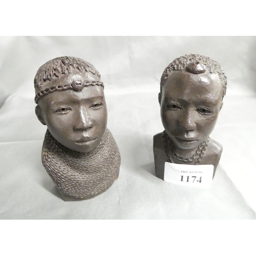 1174 - 2 Small Terracotta Busts of African Tribesmen.