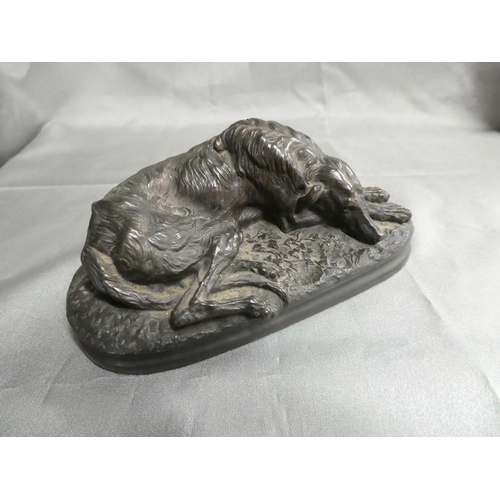 1180 - Cast Bronze Sleeping Deer Hound, approx 15cm across, 1.5kg.