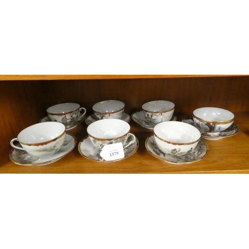 1579 - Vintage Japanese Eggshell Tea Cups & Saucers.