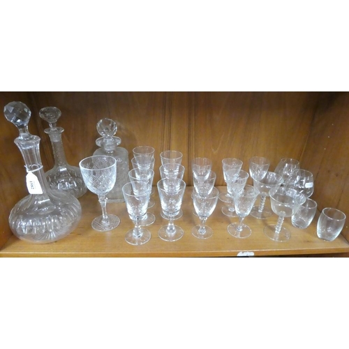 1582 - 3 Decanters & Assorted Drinking Glasses.