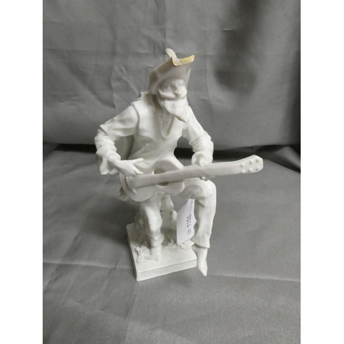 1596 - Antique White Porcelain Minstrel Figure.