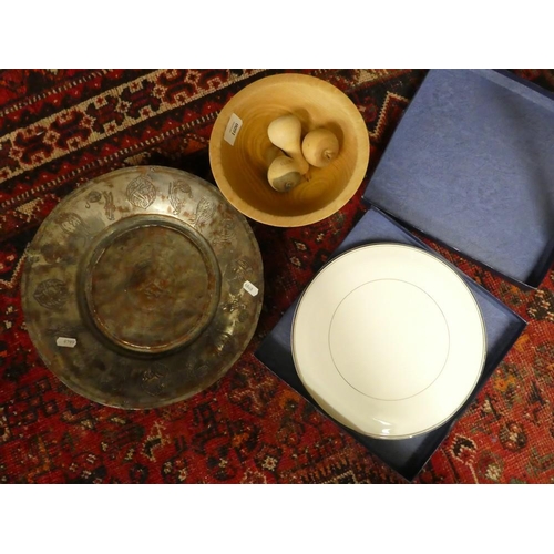 1600 - Royal Worcester Cake Plate, Silvered Copper Platter, Wooden Bowl & Fruits etc.