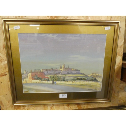 2060 - Framed Watercolour Mdina Malta, Signed 