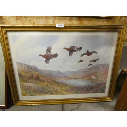 2061 - Framed Ltd Edition Print - Red Grouse in Flight Signed C Stanley Todd, approx 300/600, approx 55 x 3... 