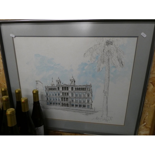 2081 - Framed Architectural Study of the Hong Kong Club (1897-1981), approx 62 x 48cm.