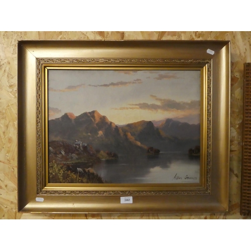 2083 - Framed Oil Painting - Highland Loch Scene at Dusk Signed Arthur Stanford, approx 50 x 37cm.