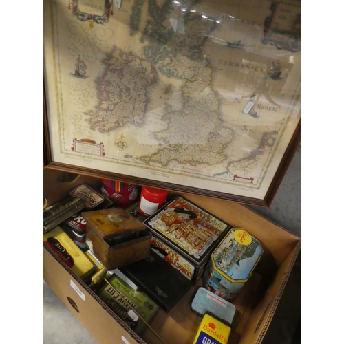 2095 - Box - Vintage & Modern Advertising Tins & Framed Map of UK.