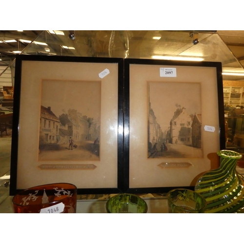 2097 - Pair of Antique Perth Coloured Prints - Curfew Row & Watergate, approx 13 x 17cm.