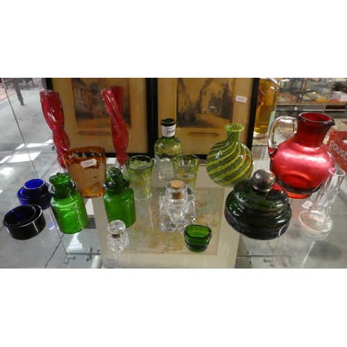 2098 - Assorted Art Glass Vases, Jug, Powder Bowl etc.