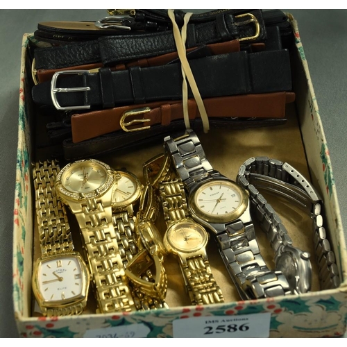 2586 - 7 x Ladies Quartz Watches, Including Tissot, Accurist etc With 29 New Ladies Leather Straps