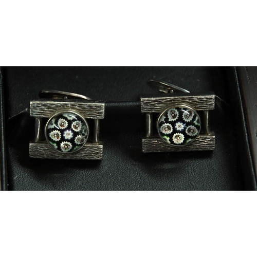 2589 - Pair Caithness Silver Paul Ysart Millefiori Cufflinks