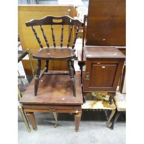 3087 - Onyx Coffee Table, Mahogany Pot Cupboard, Lamp Table, Spar Backed Chair