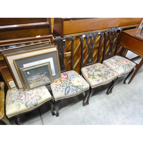 3089 - Set of Four Victorian Mahogany Dining Chairs with Tapestry Seats