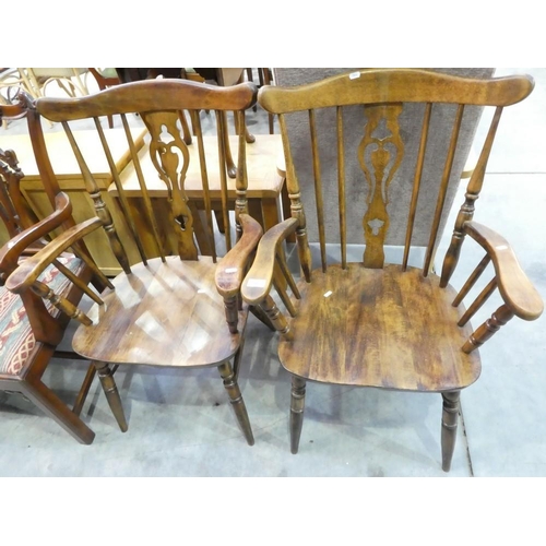 3097 - Pair of Pine Spar Back Elbow Chairs