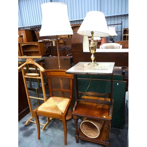 3111 - Pine Lamp Table, Tilt Top Table, Cherrywood Bedroom Chair, Valet Stand, Brass Lamp etc