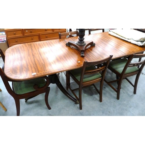 3139 - Extending Mahogany Pedestal Dining Table with 6 Chairs (240 x 90cms) & 1 Leaf