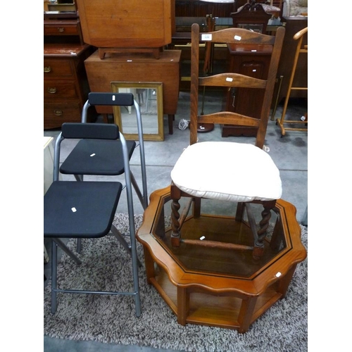 3155 - Barley Twist Bedroom Chair, Two Bar Stools, Octagonal Coffee Table and Modern Rug