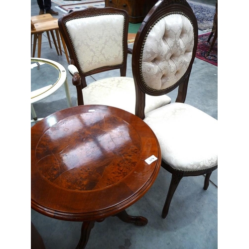 3178 - Continental Walnut Wine Table & 2 Continental Mahogany Framed Chairs