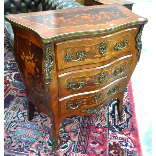 3179 - Continental Inlaid 3 Drawer Marquetry Commode