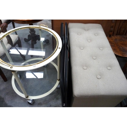 3180 - Vintage Cocktail Trolley, Portapuzzel Jigsaw Case & Upholstered Storage Ottoman