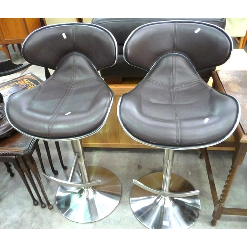 3211 - Pair of Leather & Chrome Bar Stools