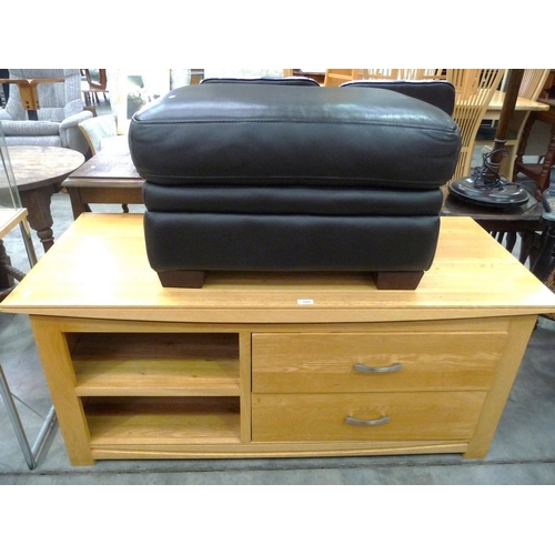 3219 - Light Oak TV Cabinet & Brown Leather Footstool