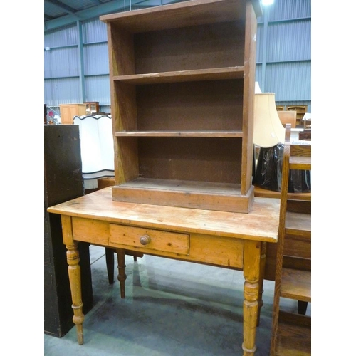 3256 - Victorian Pine Side Table & Pine Bookcase