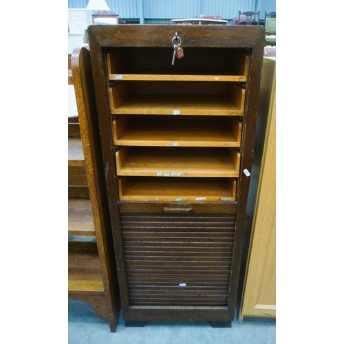 3258 - Vintage Oak Tambour Front Music Cabinet