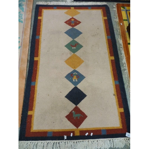 3282 - Fringed and Bordered Woolen Rug on Oatmeal Ground 152cm x 93cm