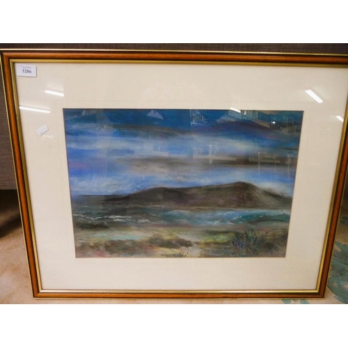 3286 - Framed Pastel Drawing - Coastal Scene, approx 49 x 34cm, monogram signature.