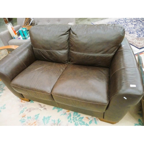 3291 - Brown Leather 2 Seat Sofa