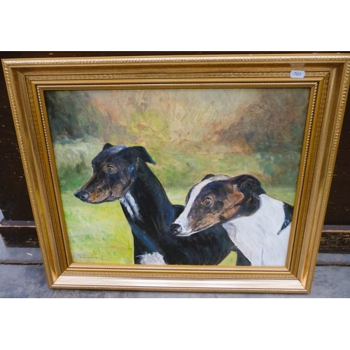 3295 - Gilt Framed Oil on Board - Greyhounds